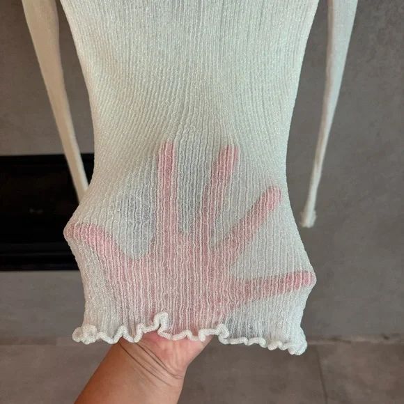 NWOT Mango White Iredescent Rainbow Metallic Mesh Long Sleeve Shirt, Size M - Picture 7 of 8